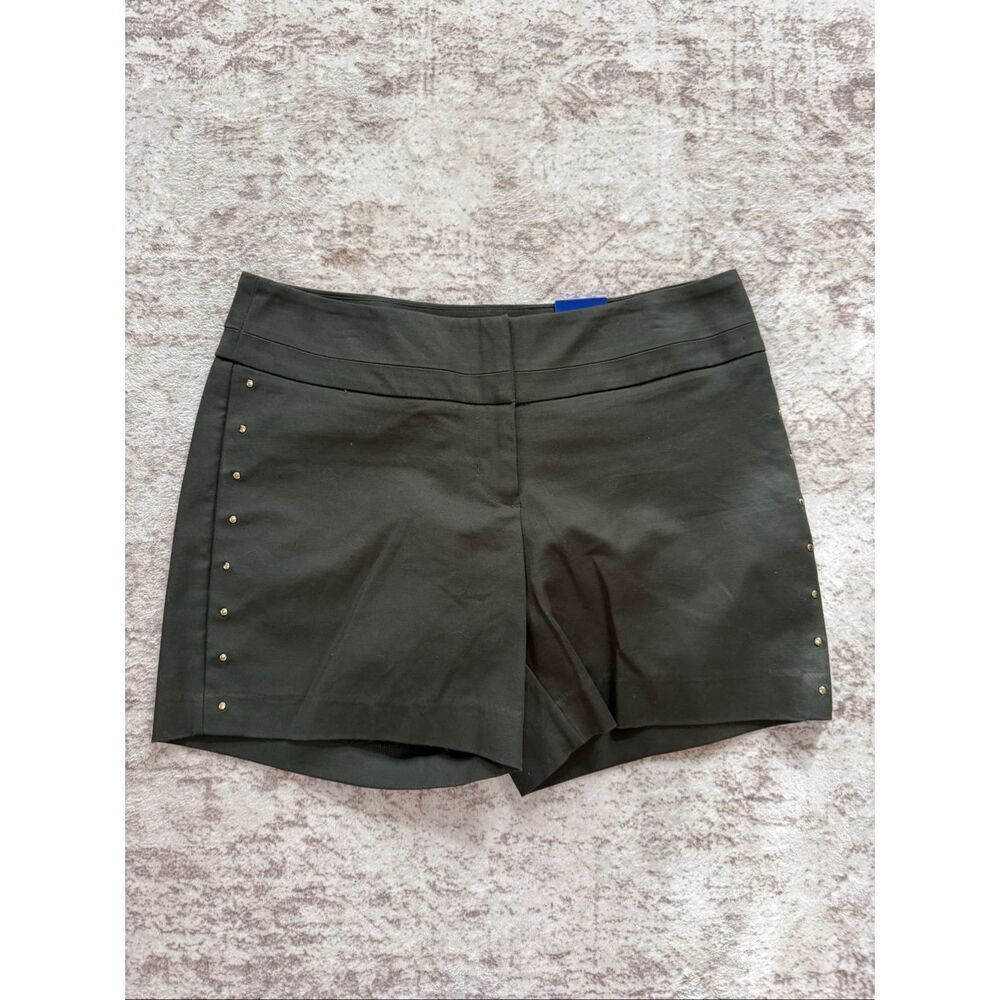NWT Apt. 9 Women’s Wide Waist Gold Studded Mid Rise Casual Shorts Olive Size 10